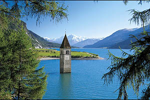 Grauner Turm, Reschensee mit Ortler - [Nr.: grauner-turm-002.jpg] - © 2001 www.drescher.it