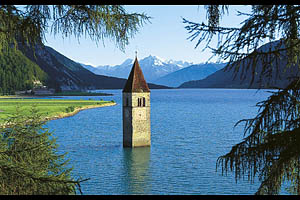 Der Grauner Turm im Reschensee - [Nr.: grauner-turm-reschensee-003.jpg] - © 1995 www.drescher.it
